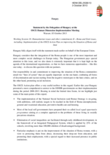 Statement by the Delegation of Hungary at the Working Session 16: Humanitarian issues and other commitments II-Roma and Sinti issues