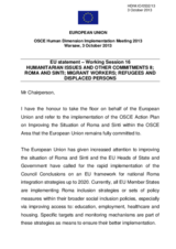 EU statement-Working Session 16: Humanitarian Issues and other commitments II; Roma and Sinti; Migrant Workers; Refugees and Displaced Persons