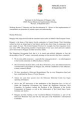 Statement by the Delegation of Hungary for Working Session 2: Tolerance and Non-discrimination II-Review of the implementation of commitments on promotion of mutual respect and understanding