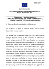 EU statement-Working Session 10: Humanitarian Issues and Other Commitments I. Combatting Trafficking in Human Beings