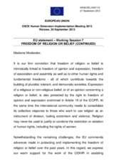 EU Statement-Working Session: 7 Freedom of Religion or Belief (continued)
