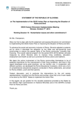 Statement of the Republic of Slovenia on the implementation of the OSCE Action Plan on improving the situation of Roma and Sinti