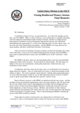 United States statement for the Closing Reinforced Plenary Session: Final Remarks