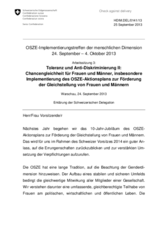 Statement of Switzerland under Working Session 3: Equality of opportunity for women and men, including: Implementation of the OSCE Action Plan for the Promotion of Gender Equality