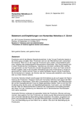 Statement and Recommendations by Humanitas Helvetica e.V. Zurich