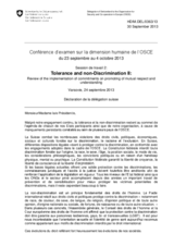 Statement of Switzerland for Working Session 2 - Tolerance and non-Discrimination II: Review of the implementation of commitments on promoting of mutual respect and understanding