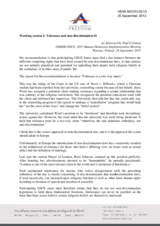 Statement for Working Session 2: Tolerance and Non-Discrimination II