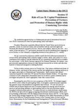 United States Statement under Session Session Session 15 (Rule of Law II: Capital Punishment; Prevention of Torture; and Protection of Human Rights while Countering Terrorism) as prepared for delivery by Ambassador Robert Bradtke