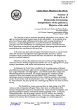 United States Statement under Session Session 14 (Rule of Law I: Democratic lawmaking; Independence of the judiciary; Right to a fair trial) as prepared for delivery by Ambassador Robert Bradtke