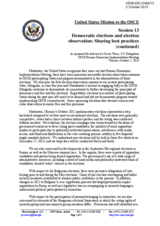 United States Statement under Session 13 (Democratic elections and election observation - continued) as prepared for delivery by Gavin Weise