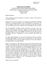 Statement by the Czech Republic at Working Session 12 - Democratic elections and election observation: Sharing best practices