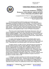 United States Statement under Session 11 (Democratic institutions, including: Democracy at the national, regional and local levels; Citizenship and political rights) as prepared for delivery by Brent Hartley
