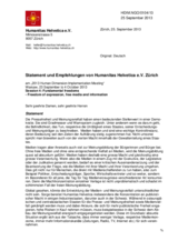 Statement and Recommendations of Humanitas Helvetica e.V. Zurich on Free Media