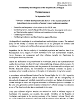 Statement by the Delegation of the Republic of Azerbaijan under Working Session 2 - Tolerance and non-discrimination II: Review of the implementation of commitments on promotion of mutual respect and understanding