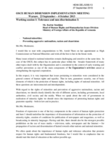 Statement of Armenia under Working Session 1:  National minorities, preventing aggressive nationalism, racism and chauvinism