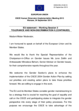 Statement by the European Union for Working Session 3 - Tolerance and Non-Discrimination