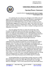 Opening Plenary Statement as prepared for delivery by Ambassador Robert Bradtke, Head of U.S. Delegation