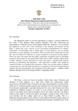 Statement of the Holy See - Religious Tolerance and Non-Discrimination Issues