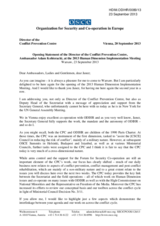 Opening Statement of the Director of the Conflict Prevention Centre Ambassador Adam Kobieracki