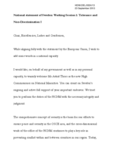 National statement of Sweden: Working Session 1: Tolerance and Non-Discrimination I