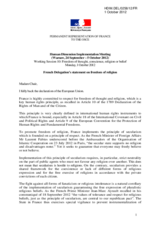 Statement from the French delegation on the freedom of religion