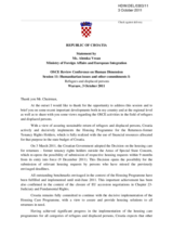 Statement by Ms. Alemka Vrcan, Ministry of Foreign Affairs and European Integration on refugees and displaced persons