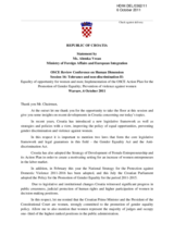 Statement on gender equality by Ms. Alemka Vrcan, Ministry of Foreign Affairs and European Integration