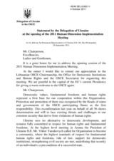 Statement by the Delegation of Ukraine at the opening of the 2011 Human Dimension Implementation Meeting