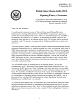 Opening Plenary Statement by United States Mission to the OSCE