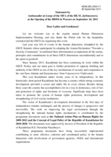 Statement by Ambassador-at-Large of the MFA of the Republic of Kazakhstan, M. Jarbussynova at the Opening of the HDIM in Warsaw on September 26, 2011