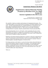 Session 3, Statement on Internet Regulation in the OSCE Area