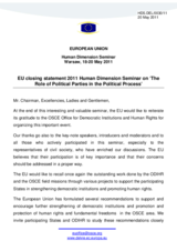 EU closing statement 2011 Human Dimension Seminar on &lsquo;The Role of Political Parties in the Political Process&rsquo;
