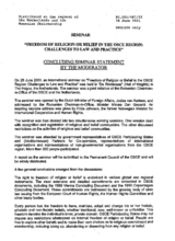 Freedom of Religion or Belief in the OSCE Region: Challenges To Law and Practice. Concluding statement