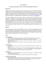 Afghanistan, Election Support Team Recruitment, Terms of Reference: Electoral Security Analyst