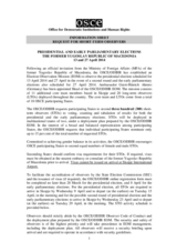 INFORMATION SHEET: Request for Short-Term Observers, Presidential and Early Parliamentary Elections the Rormer Yugoslav Republic of Macedonia, 13 and 27 April 2014