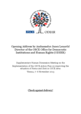 Opening Address by Ambassador Janez Lenarčič at the Supplementary Human Dimension Meeting on the Implementation of the OSCE Action Plan on improving the situation of Roma and Sinti in the OSCE Area Opening Address by Ambassador Janez Lenarčič at the Supplementary Human Dimension Meeting on the Implementation of the OSCE Action Plan on improving the situation of Roma and Sinti in the OSCE Area