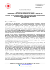 Statement by Turkey on the Implementation of the Action Plan on Improving the Situation of Roma and Sinti, 8 November 2013