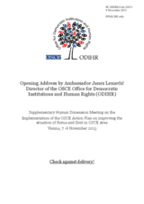 Opening Statement by Amb. Lenarcic on the Implementation of the Action Plan on Improving the Situation of Roma and Sinti, 7-8 November 2013