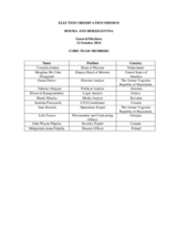 Bosnia and Herzegovina, General Elections, 12 October 2014: Members of the Core Team