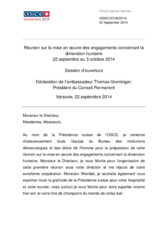 Intervention of Ambassador Thomas Greminger during the Opening Session