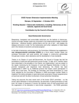 Contribution by the Council of Europe to Working Session 1 Democratic Institutions, including: Democracy at the national, regional and local levels