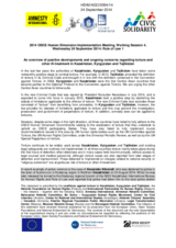 An overview of positive developments and ongoing concerns regarding torture and other ill-treatment in Kazakhstan, Kyrgyzstan and Tajikistan