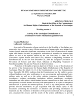 Activity of the Azerbaijani Ombudsman as a National Preventive Mechanism against torture