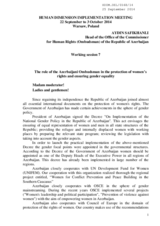 The role of the Azerbaijani Ombudsman in the protection of women&rsquo;s rights and ensuring gender equality