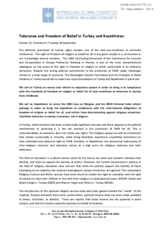 Tolerance and Freedom of Belief in Turkey and Kazakhstan