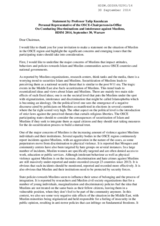 Statement by Professor Talip Kucukcan, Personal Representative of the OSCE-Chairperson-in-Office
On Combating Discriminations and intolerance against Muslims