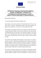 EU Statement for Working Session 10 and 11:  Rights of Persons Belonging to a National Minority
