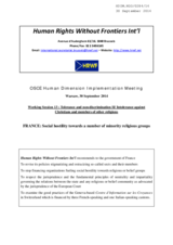 FRANCE: Social hostility towards a number of minority religious groups