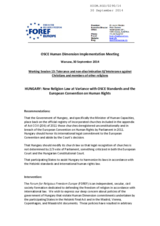 HUNGARY: New Religion Law at Variance with OSCE Standards and the European Convention on Human Rights