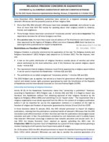 RELIGIOUS FREEDOM CONCERNS IN KAZAKHSTAN